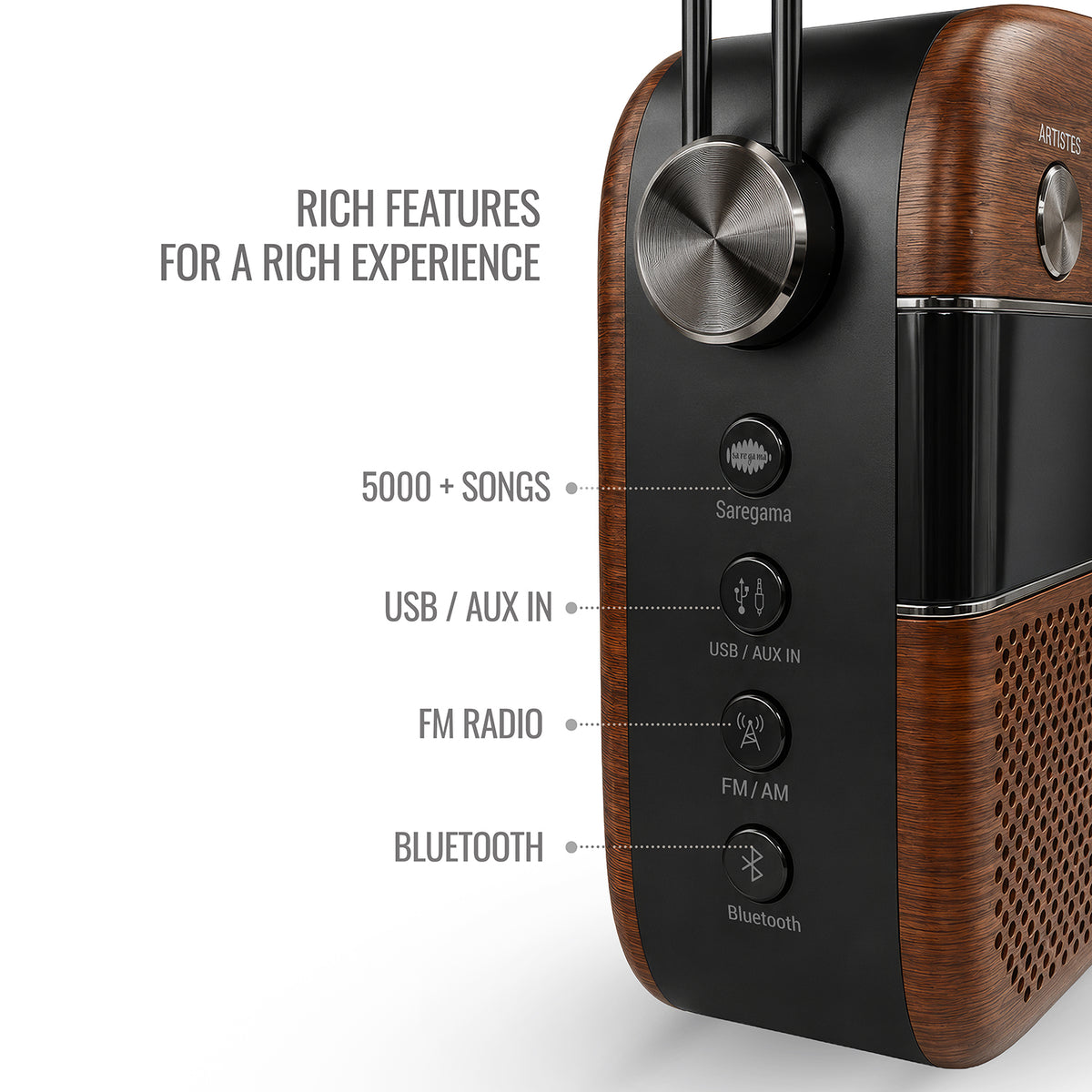 Saregama Carvaan 3.0 Hindi Legends to Latest Music Player, Antique Oak|5000 Preloaded Songs| With FM/BT/Aux